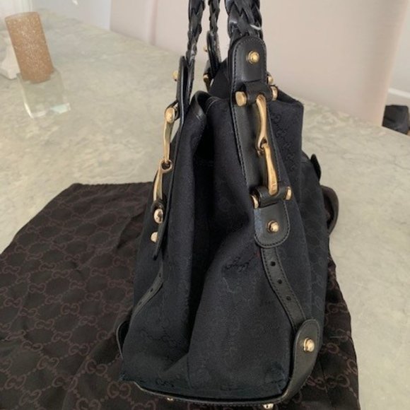 Gucci- Canvas Vintage Hobo bag with braided leather handles - Picture 2 of 7